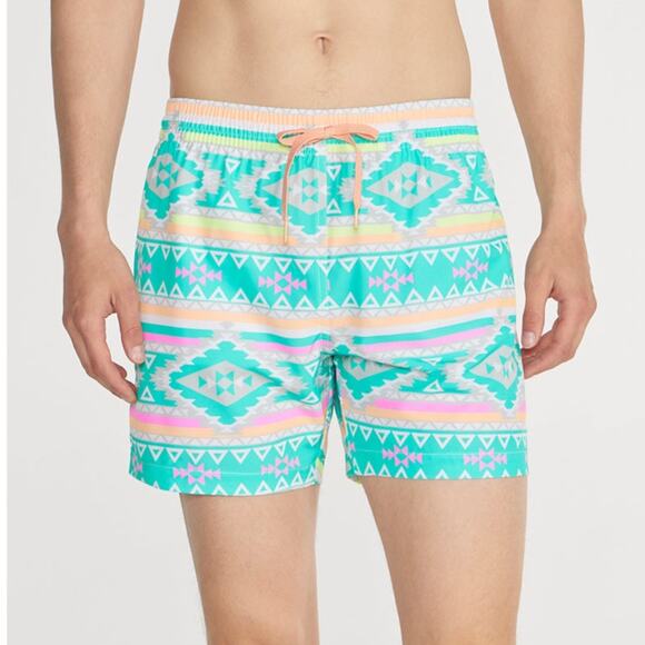 Chubbies Classic Swim Trunk The En Fuegos in Teal Geometric Men's SZ Large 5.5" - Picture 1 of 15